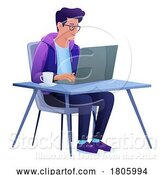 Vector Illustration of Guy Using Laptop Computer Illustration by AtStockIllustration