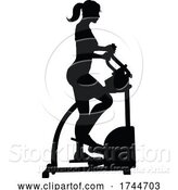 Vector Illustration of Gym Lady Silhouette Elliptical Cross Fit Machine by AtStockIllustration