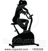 Vector Illustration of Gym Lady Silhouette Stationary Exercise Spin Bike by AtStockIllustration