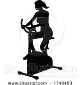 Vector Illustration of Gym Lady Silhouette Stationary Exercise Spin Bike by AtStockIllustration