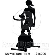 Vector Illustration of Gym Lady Silhouette Stationary Exercise Spin Bike by AtStockIllustration