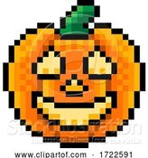 Vector Illustration of Halloween Pumpkin Lantern Pixel Art Game Icon by AtStockIllustration