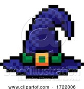 Vector Illustration of Halloween Witch Hat Game Pixel Art Icon by AtStockIllustration