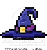 Vector Illustration of Halloween Witch Hat Pixel Art Game Icon by AtStockIllustration