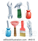 Vector Illustration of Hammer Wrenches Screwdrivers Plunger and Paintbrush by AtStockIllustration