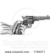 Vector Illustration of Hand and Western Cowboy Gun Pistol Vintage Woodcut by AtStockIllustration