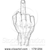 Vector Illustration of Hand Giving the Finger Bird Gesture Woodcut by AtStockIllustration