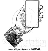 Vector Illustration of Hand Holding Mobile Phone Vintage Style by AtStockIllustration