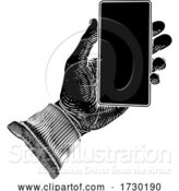 Vector Illustration of Hand Holding Mobile Phone Vintage Style by AtStockIllustration