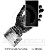 Vector Illustration of Hand Holding Mobile Phone Vintage Style by AtStockIllustration