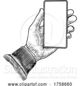 Vector Illustration of Hand Holding Mobile Phone Vintage Style by AtStockIllustration