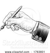 Vector Illustration of Hand in Business Suit Holding Artists Paintbrush by AtStockIllustration