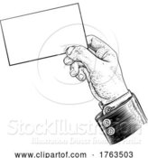 Vector Illustration of Hand in Suit Holding Business Card Letter Flyer by AtStockIllustration