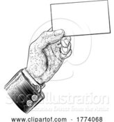 Vector Illustration of Hand in Suit Holding Business Card Letter Flyer by AtStockIllustration