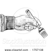 Vector Illustration of Hand with Food Eating Fork Vintage Woodcut Print by AtStockIllustration