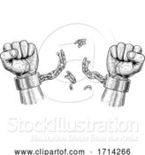 Vector Illustration of Hands Breaking Chain Shackle Handcuffs by AtStockIllustration