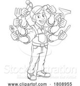 Vector Illustration of Handyman Handy Guy Caretaker Multitasking by AtStockIllustration