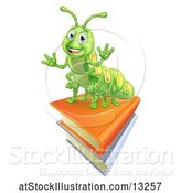 Vector Illustration of Happy Green Caterpillar on Books by AtStockIllustration