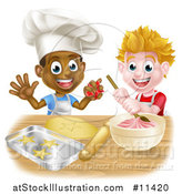 Vector Illustration of Happy White and Black Boys Making Frosting and Cookies by AtStockIllustration