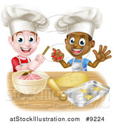 Vector Illustration of Happy White and Black Boys Wearing Toque Hats Making Frosting and Cookies by AtStockIllustration