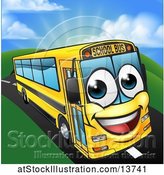 Vector Illustration of Happy Yellow School Bus Character on a Road by AtStockIllustration