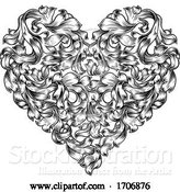 Vector Illustration of Heart Love Floral Woodcut Vintage Etching by AtStockIllustration