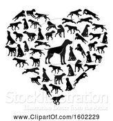 Vector Illustration of Heart Made of Black Silhouetted Dogs by AtStockIllustration