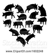 Vector Illustration of Heart Made of Black Silhouetted Pigs by AtStockIllustration