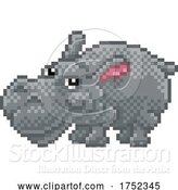 Vector Illustration of Hippo Pixel Art Safari Animal Video Game by AtStockIllustration