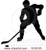 Vector Illustration of Hockey Player Sports Silhouettes by AtStockIllustration