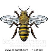 Vector Illustration of Honey Bumble Bee Vintage Woodcut Engraving Etching by AtStockIllustration