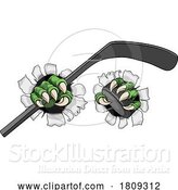 Vector Illustration of Ice Hockey Stick Puck Claws Monster Hands by AtStockIllustration