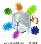 Vector Illustration of Injection Vaccine Medical Virus Bacteria Shield by AtStockIllustration