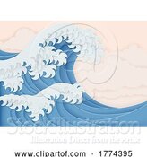 Vector Illustration of Japanese Great Wave Layered Paper Craft Style by AtStockIllustration