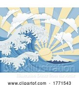 Vector Illustration of Japanese Great Wave Sunrise Layered Paper Craft by AtStockIllustration