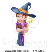 Vector Illustration of Kid Girl Child Halloween Witch Sign by AtStockIllustration