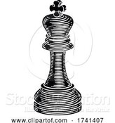 Vector Illustration of King Chess Piece Vintage Woodcut Style Concept by AtStockIllustration