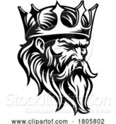 Vector Illustration of King Medieval Crown Head Guy Mascot Face Icon by AtStockIllustration