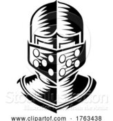 Vector Illustration of Knight Helmet Armor Helm Medieval Vintage Woodcut by AtStockIllustration