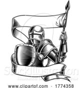 Vector Illustration of Knight with Banner Battle Flag Standard Ribbon by AtStockIllustration