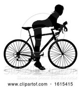 Vector Illustration of Lady Bike Cyclist Riding Bicycle Silhouette, on a White Background by AtStockIllustration