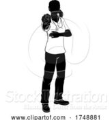 Vector Illustration of Lady Doctor or Nurse Scrubs Pointing Silhouette by AtStockIllustration