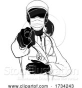 Vector Illustration of Lady Doctor PPE Mask Pointing Need You Silhouette by AtStockIllustration