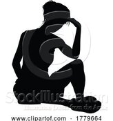 Vector Illustration of Lady Sitting on Floor Thinking Silhouette by AtStockIllustration