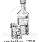 Vector Illustration of Lemon Lime and Ice Bottle Glass Drink Engraving by AtStockIllustration