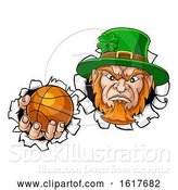 Vector Illustration of Leprechaun Basketball Mascot Ripping Background by AtStockIllustration
