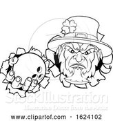 Vector Illustration of Leprechaun Bowling Mascot Ripping Background by AtStockIllustration