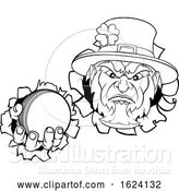 Vector Illustration of Leprechaun Cricket Mascot Ripping Background by AtStockIllustration