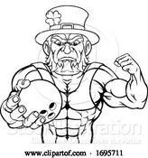 Vector Illustration of Leprechaun Holding Bowling Ball Sports Mascot by AtStockIllustration