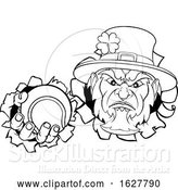 Vector Illustration of Leprechaun Tennis Mascot Ripping Background by AtStockIllustration